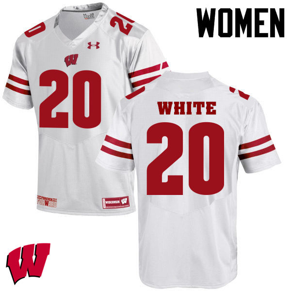 Wisconsin Badgers Women's #20 James White NCAA Under Armour Authentic White College Stitched Football Jersey OQ40V85ND